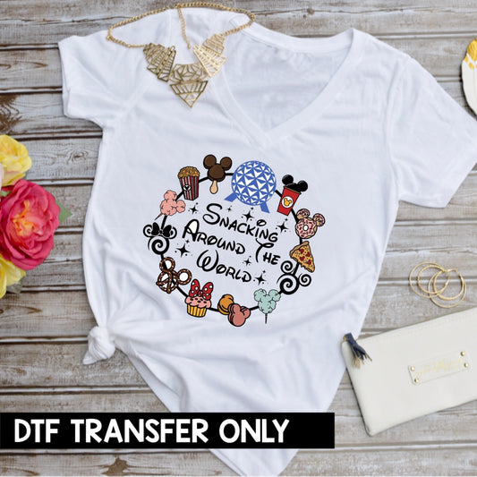 Snacking Around the World Mouse DTF Heat Transfer Ready to Press