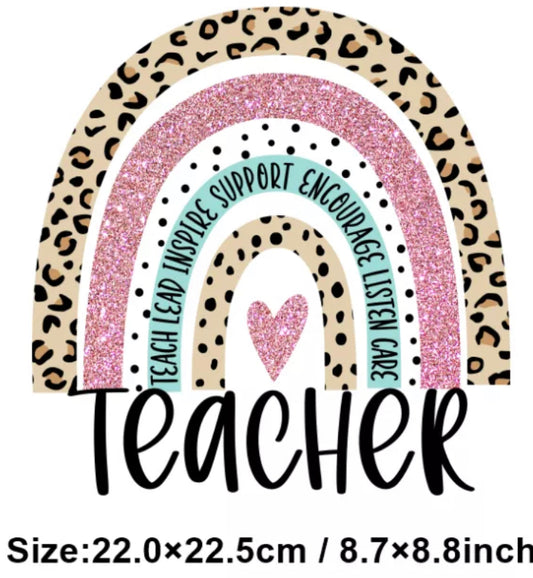 Teacher Rainbow Animal Print DTF Heat Transfer Ready to Press