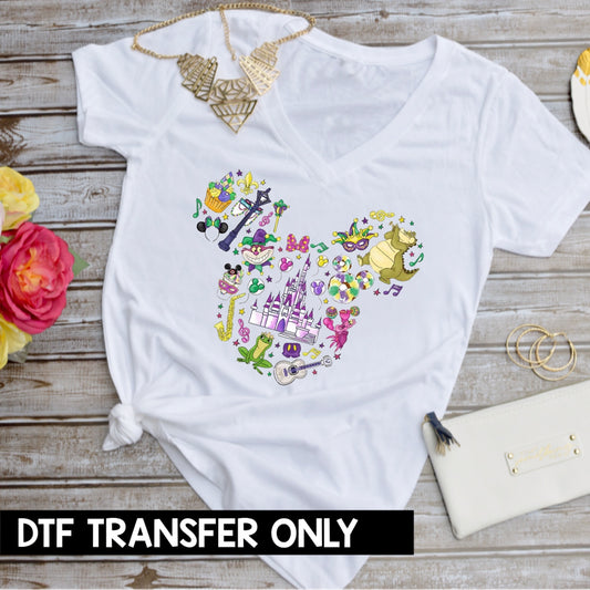 Mardi Gras Mouse Snacks DTF Heat Transfer Ready to Press